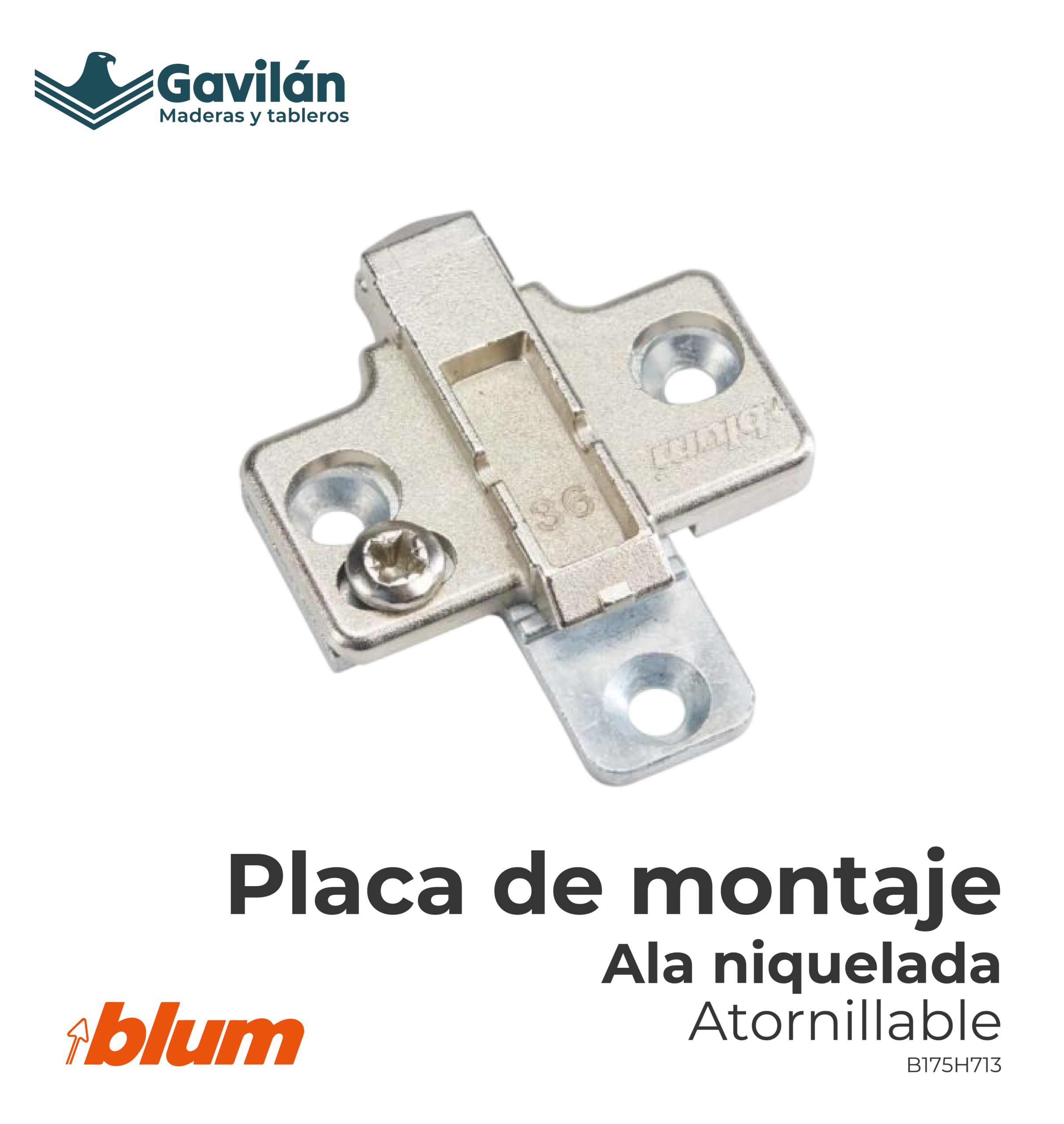 B175H713 Placa de montaje ala niquelada atornillable B175H713 Placa de montaje ala niquelada atornillable