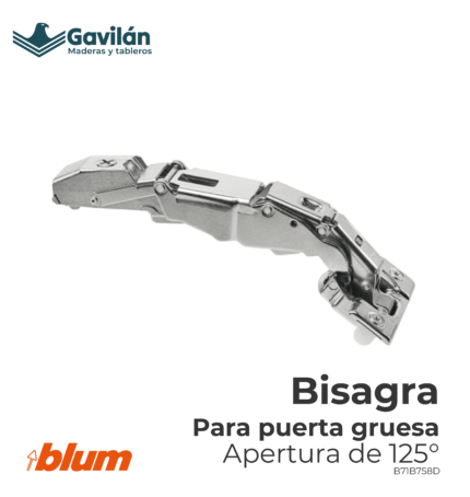 B71B758D Bisagra para puerta gruesa Apertura de 125°