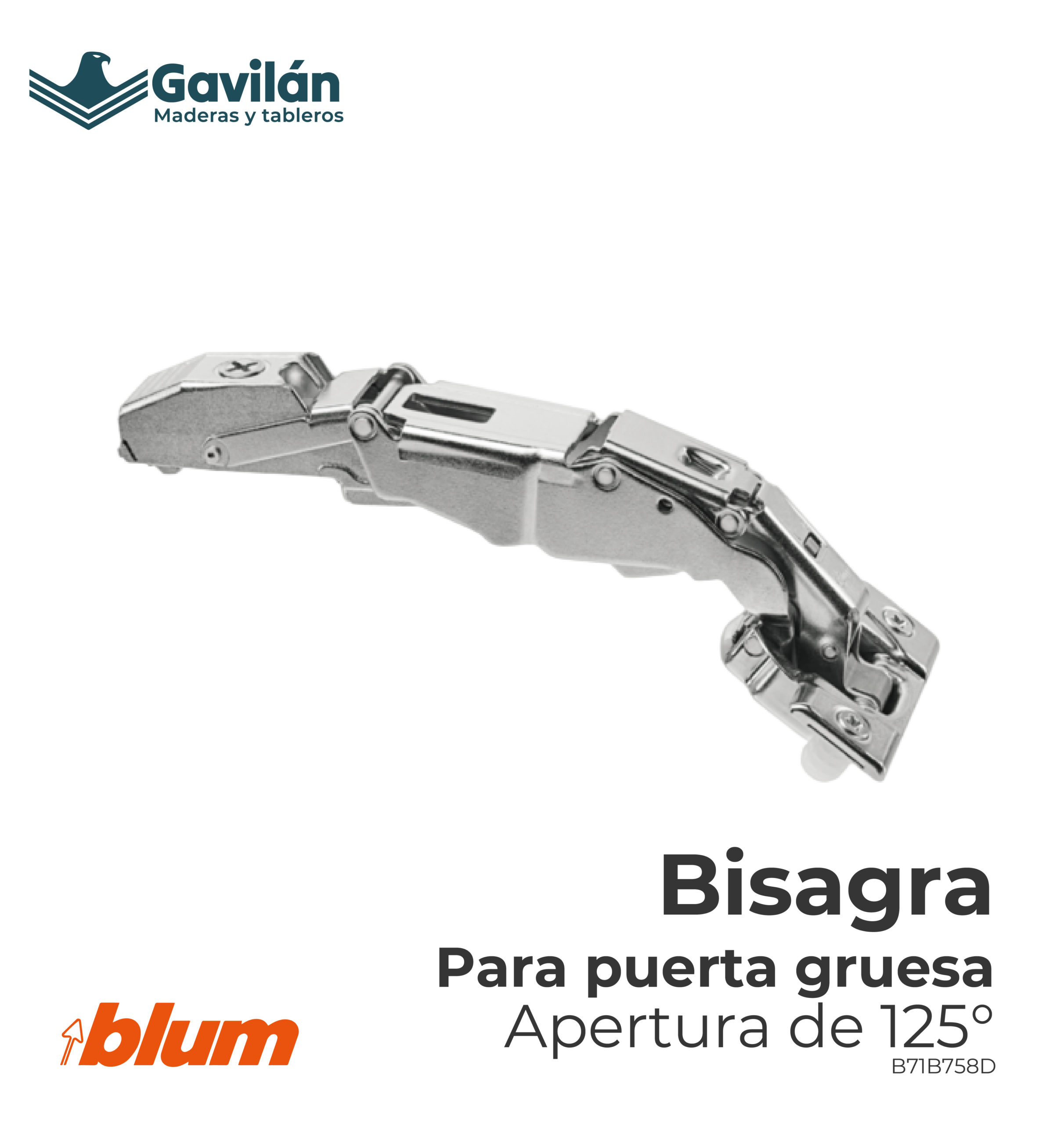 B71B758D Bisagra para puerta gruesa Apertura de 125° B71B758D Bisagra para puerta gruesa Apertura de 125°