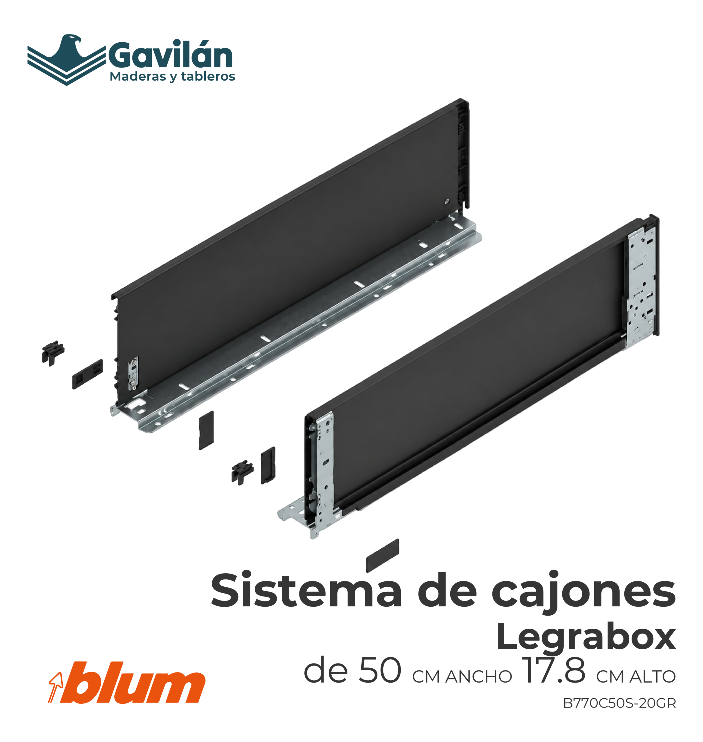 B770C50S-20GR Sistema de cajones legrabox 50cm y 17.8cm B770C50S 20GR Sistema de cajones legrabox 50cm y 17.8cm