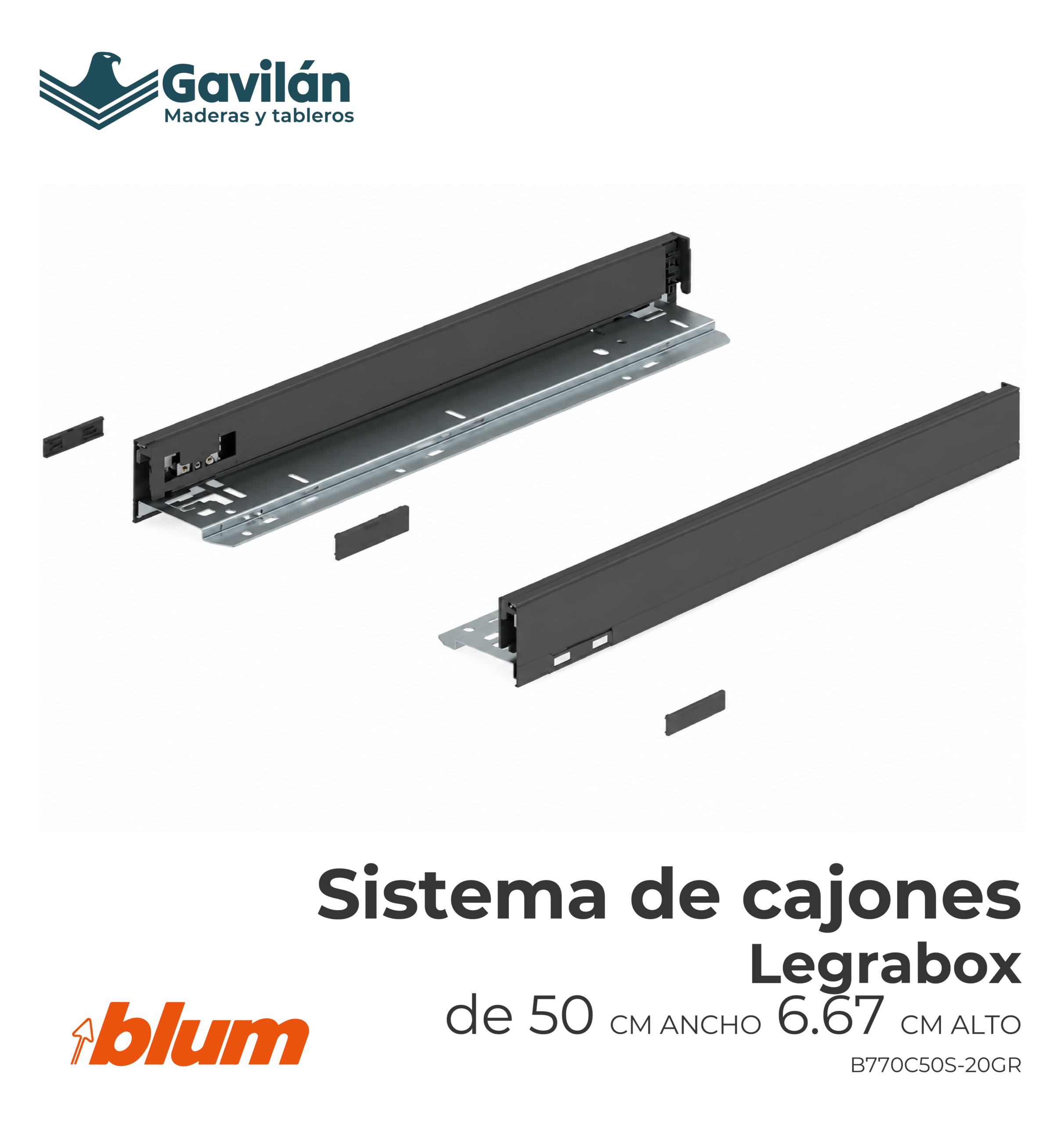 B770N50S-20GR SISTEMA DE CAJONES LEGRABOX GRIS DE 50CM 6.67CM B770N50S 20GR SISTEMA DE CAJONES LEGRABOX GRIS DE 50CM 6.67CM